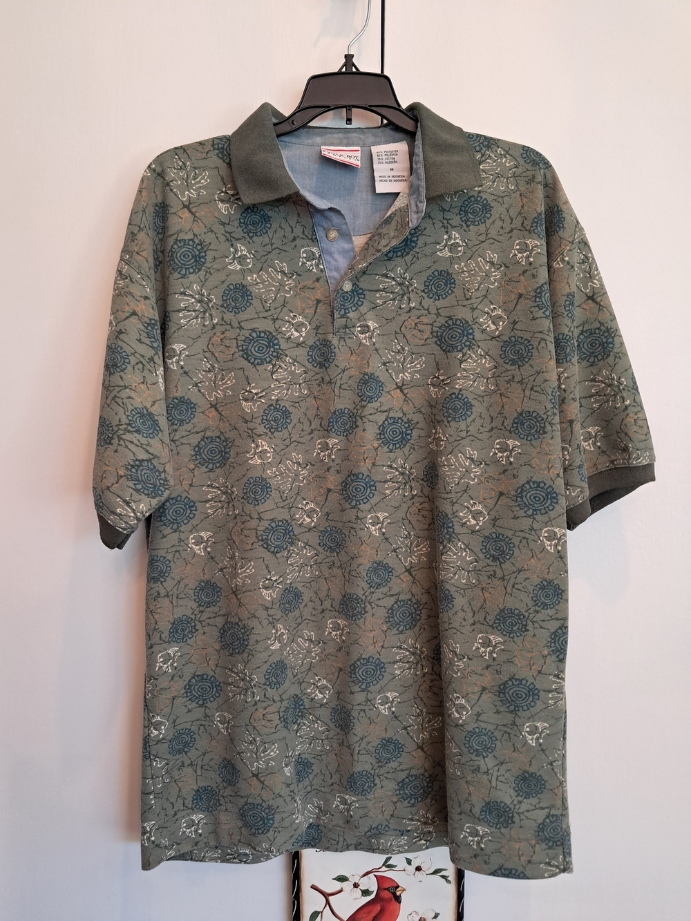 Bugle Boy Olive Green Floral Polo with Navy Accents